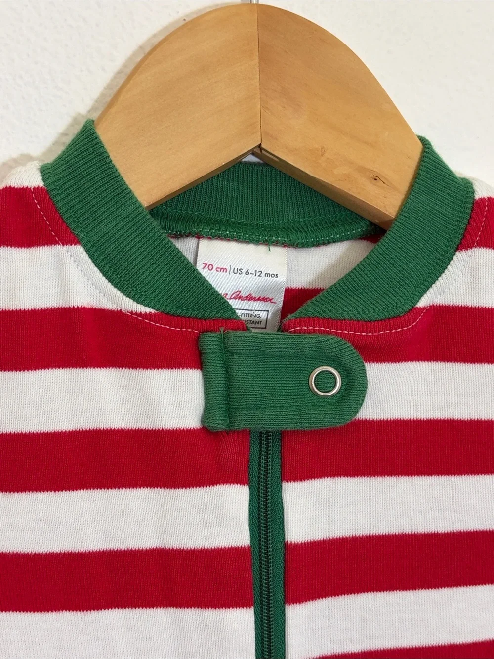 Hanna Andersson Red White Stripe Cotton One-Piece Pajama with Green Trim